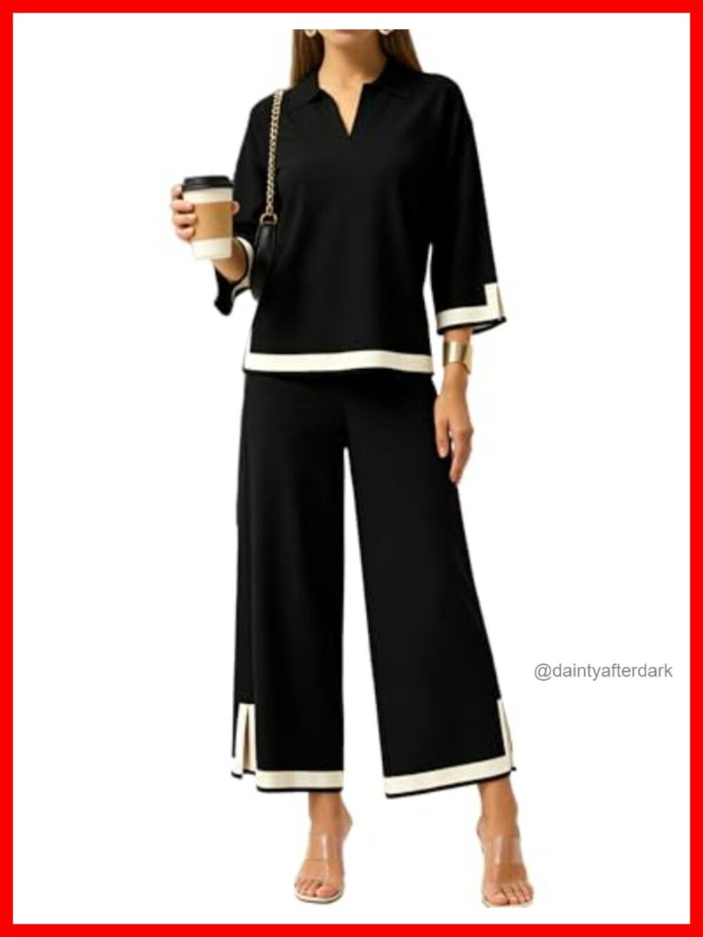 Women's 2 Piece Sweater Lounge Set 3/4 Sleeve Knit Top & Wide Leg Pants
